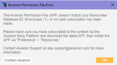 Alvanon permission file error message
