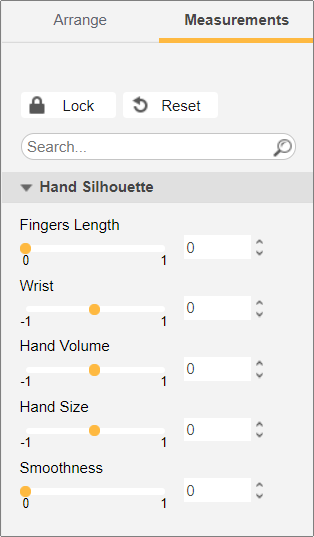 Hand avatar measurements options
