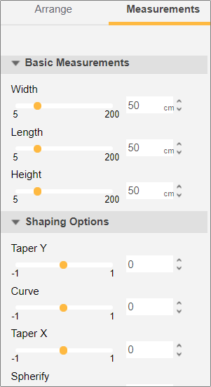 Bag avatar measurements options