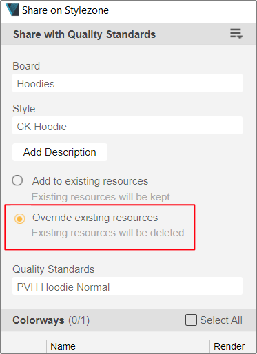 Override existing resources button