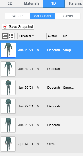 Snapshots on the Resources tabs