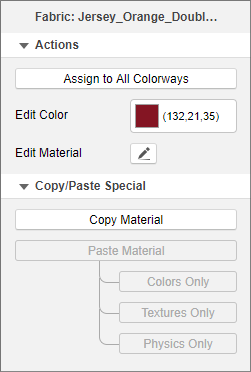 Context view of material in colorways workspace