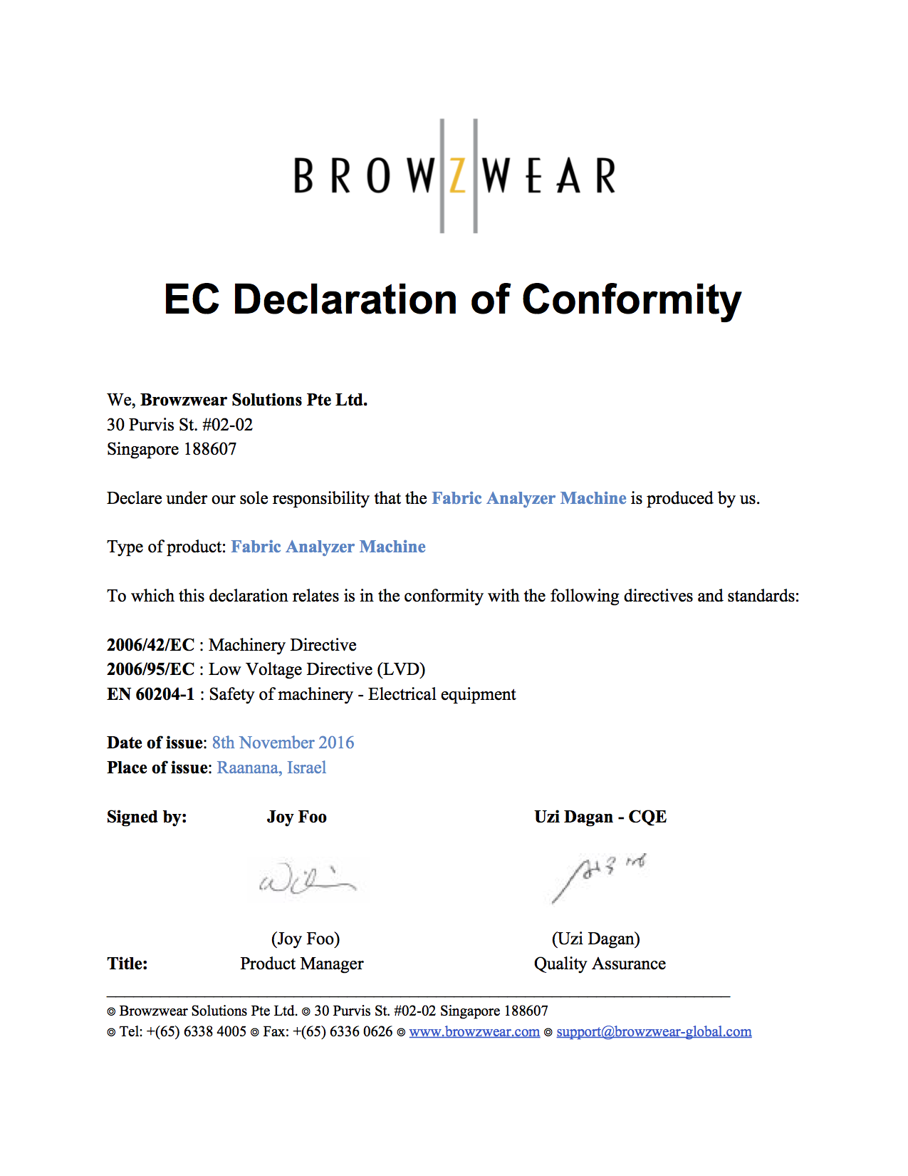 EC Declaration of Conformity